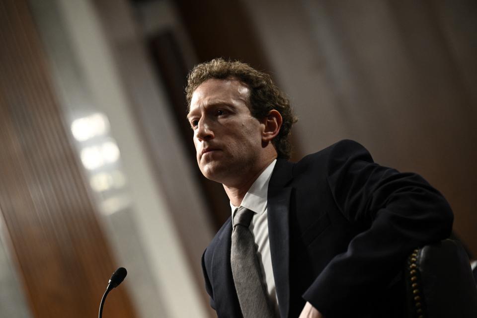 TOPSHOT - Mark Zuckerberg, CEO of Meta, testifies during the US Senate Judiciary Committee hearing "Big Tech and the Online Child Sexual Exploitation Crisis" in Washington, DC, on January 31, 2024. (Photo by Brendan SMIALOWSKI / AFP)