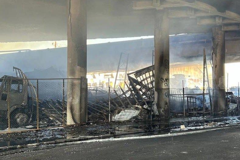 Interstate 10 in downtown Los Angeles, which was damaged in a large arson fire over the weekend, will not be torn down and could open to traffic in a few weeks, as California Gov. Gavin Newsom announced Tuesday, "This is not a demo operation. This is a repair operation." Photo courtesy of City of Los Angeles