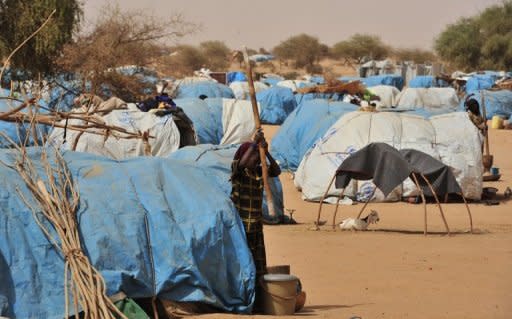 A refugee from northern Mali uses a pestle and mortar inside the Mangaize refugees camp 145 km north of Niamey on June 2. There is a risk of "terrorist" groups setting up in the deserts of northern Mali, French President Francois Hollande warned Monday after talks with Niger's President Mahamadou Issoufou in Paris