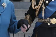 FILE - In this March 13, 2015 file photo, Britain's Queen Elizabeth, accompanied by Prince Philip, leaves after attending a service of commemoration to pay tribute to members of the British armed forces past and present who served on operations in Afghanistan, at St Paul's Cathedral, in central London. Buckingham Palace officials say Prince Philip, the husband of Queen Elizabeth II, has died, it was announced on Friday, April 9, 2021. He was 99. Philip spent a month in hospital earlier this year before being released on March 16 to return to Windsor Castle. Philip, also known as the Duke of Edinburgh, married Elizabeth in 1947 and was the longest-serving consort in British history. (AP Photo/Lefteris Pitarakis, File)