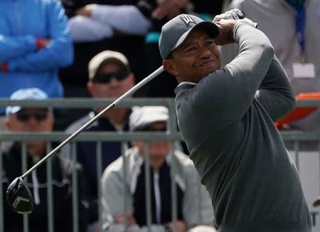 Mar 8, 2018; Palm Harbor, FL, USA; Tiger Woods tees off on the first during the first round of the Valspar Championship golf tournament at Innisbrook Resort - Copperhead Course. Mandatory Credit: Jasen Vinlove-USA TODAY Sports