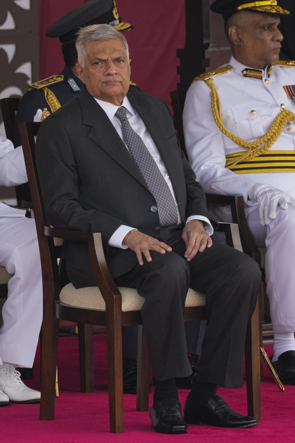 Sri Lankan president Ranil Wickremesinghe attends the 75th Independence Day ceremony in Colombo, Sri Lanka, Saturday, Feb. 4, 2023. Sri Lanka marks the anniversary of independence from British colonial rule on Feb. 4 each year. (AP Photo/Eranga Jayawardena)