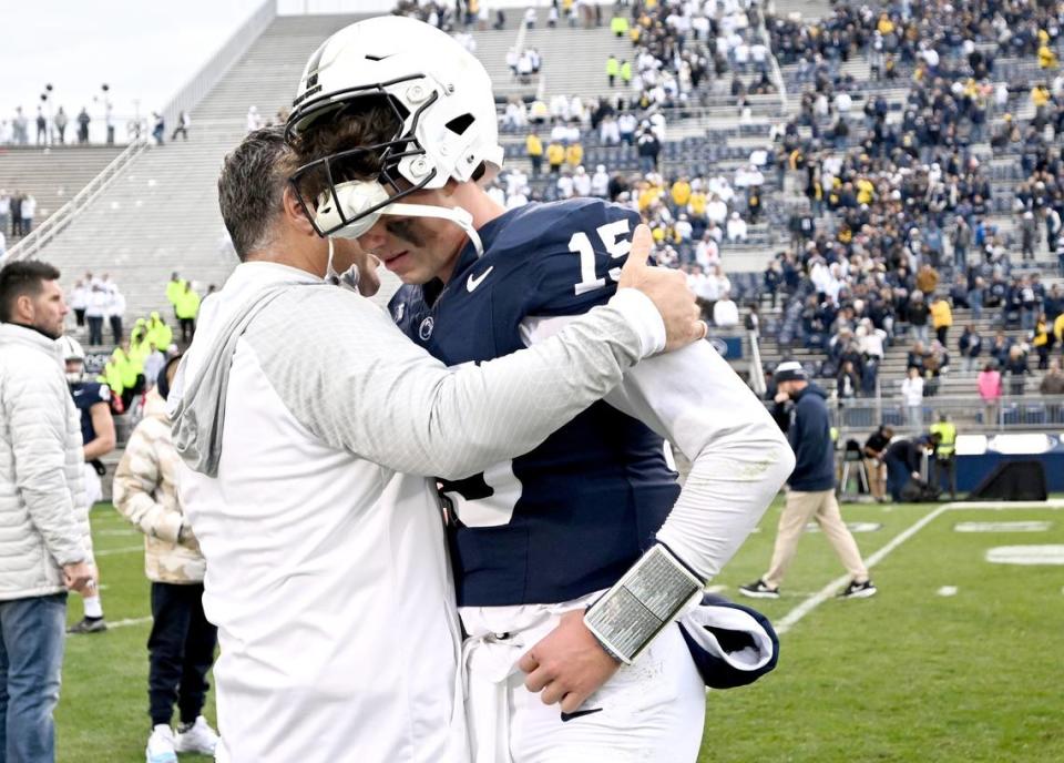 Penn State quarterback Drew Allar walks off the field in disappointment after the loss against Michigan on Saturday, Nov. 11, 2023.