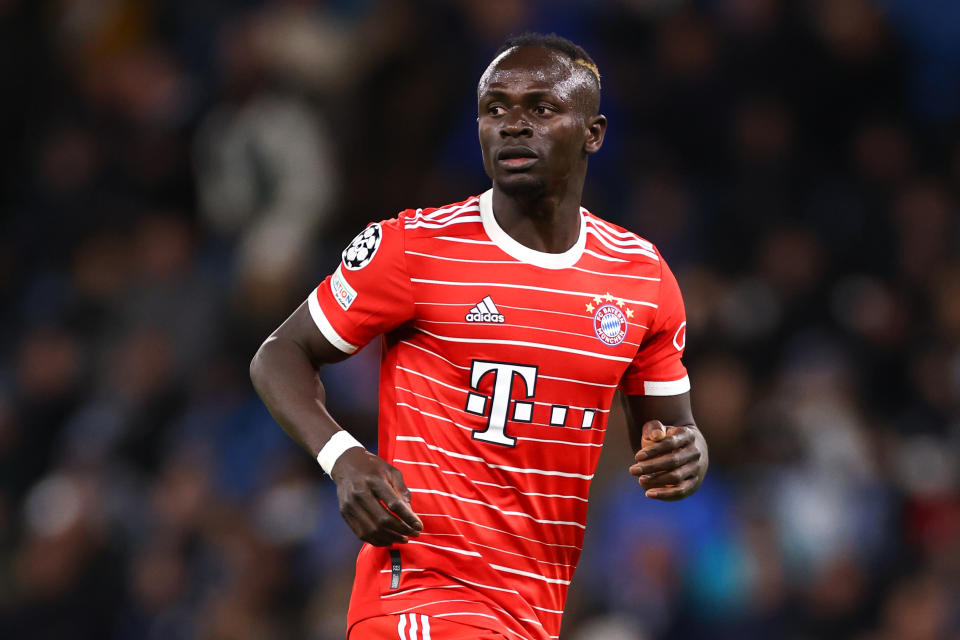 MANCHESTER, ENGLAND - APRIL 11: Sadio Mane of Bayern Munich during the UEFA Champions League quarterfinal first leg match between Manchester City and FC Bayern Munchen at Etihad Stadium on April 11, 2023 in Manchester, United Kingdom. (Photo by Robbie Jay Barratt - AMA/Getty Images)