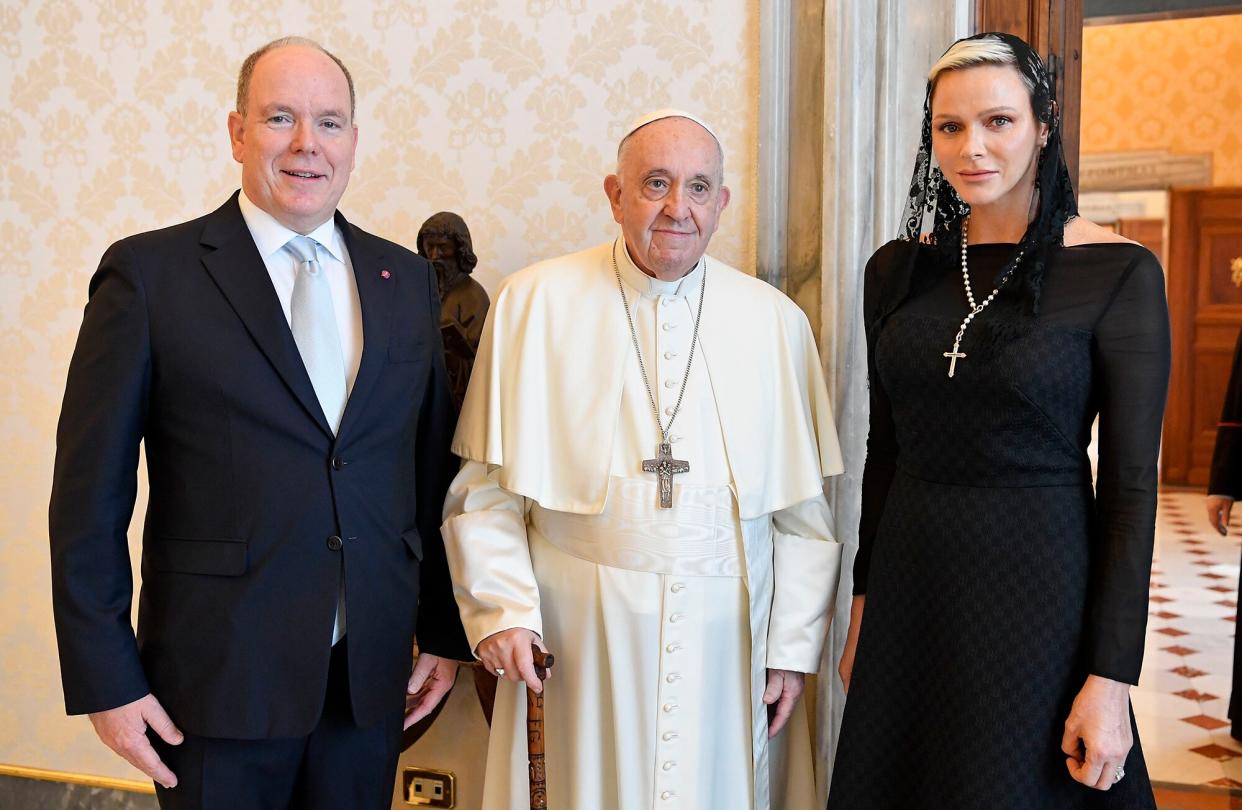 Prince Albert II And Princess Charlene Of Monaco meet Pope Francis
