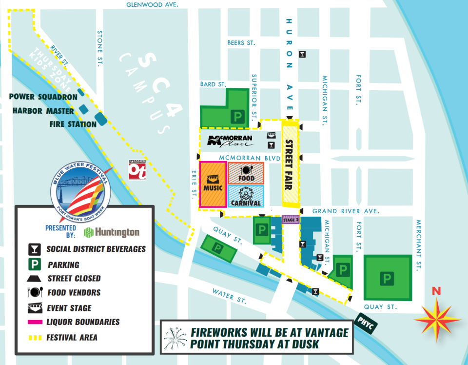 The Map for the 2022 Blue Water Fest July 13-16 in downtown Port Huron.