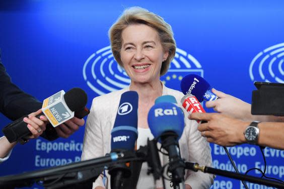 Ursula von der Leyen speaks to journalists at the European Parliament (AFP/Getty Images)