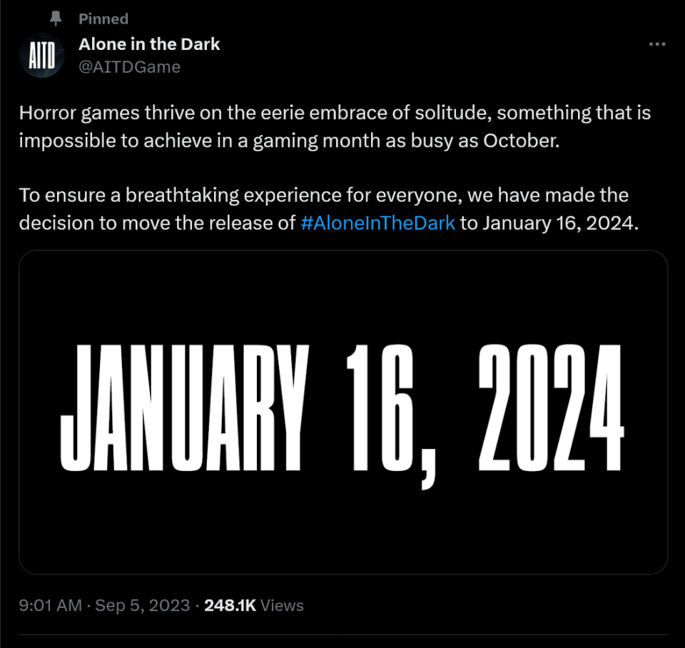 Horror games thrive on the eerie embrace of solitude, something that is impossible to achieve in a gaming month as busy as October.  To ensure a breathtaking experience for everyone, we have made the decision to move the release of #AloneInTheDark to January 16, 2024.