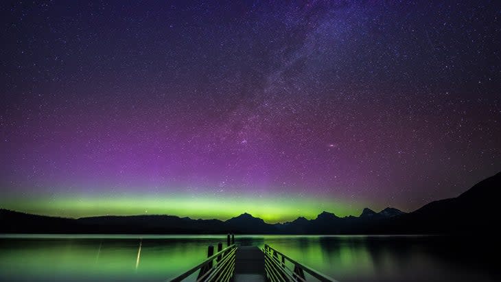 <span class="article__caption">Northern Lights and Milky Way over Lake McDonald, Glacier National Park, Montana</span> (Photo: Diana Robinson Photography/Getty)