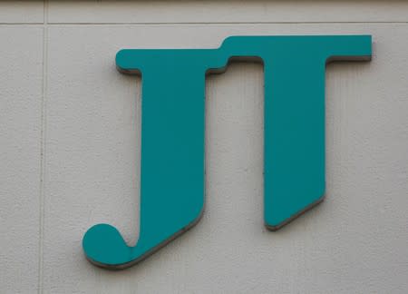 The logo of Japan Tobacco Inc. is seen at the comapany's Kitakanto factory in Utsunomiya, Tochigi prefecture, Japan