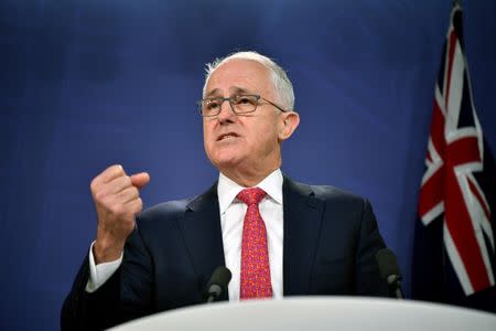 Australian Prime Minister Malcolm Turnbull speaks to the media in Sydney, Australia, July 19, 2018. AAP/Joel Carrett/via REUTERS