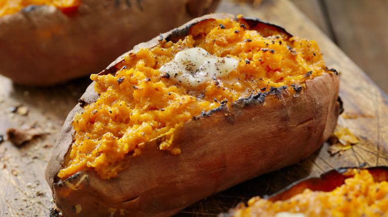 baked sweet potato with butter