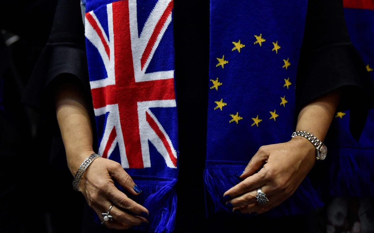 European Union and the Union Jack flags -  JOHN THYS/ AFP
