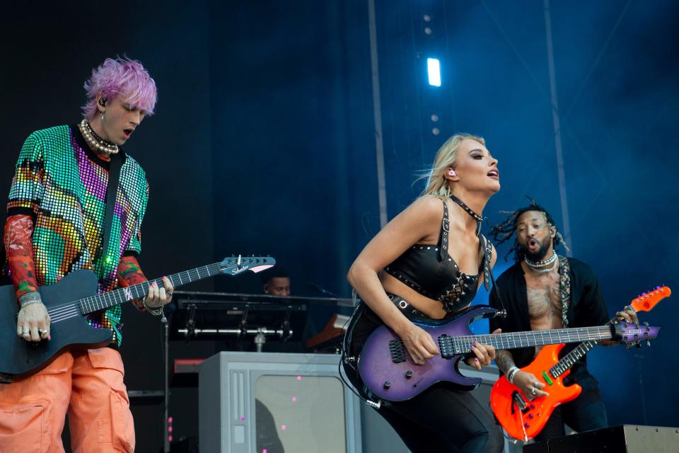 Machine Gun Kelly's band performs during Bonnaroo on Sunday, June 19, 2022 in Manchester, Tennessee.