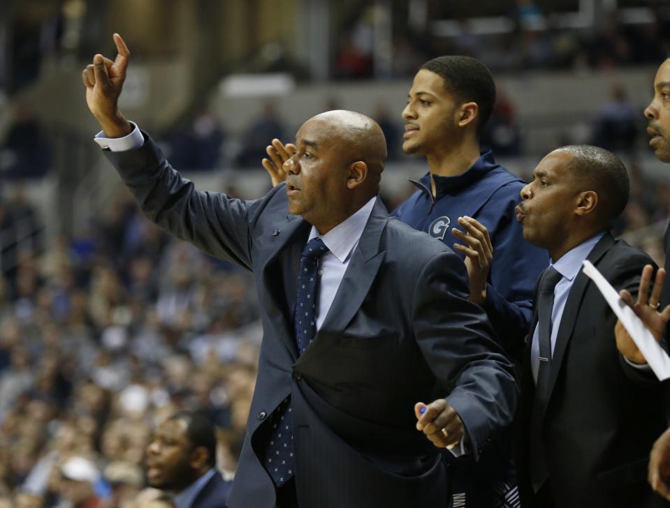 The Georgetown basketball team bus was involved in a traffic accident Monday. (AP Photo/Gary Landers)