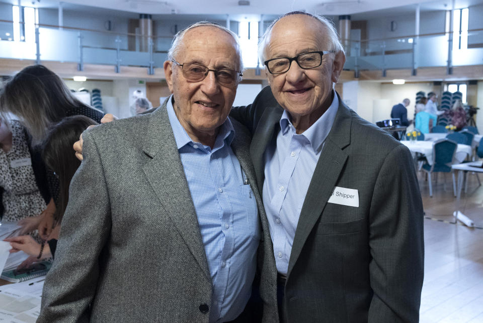 Zigi Shipper and Manfred Goldberg at a Holocaust Educational Trust event in 2019. (Graham Chweidan/Holocaust Educational Trust)