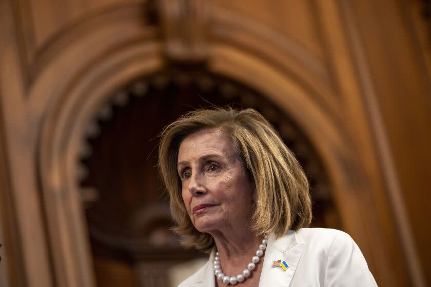 WASHINGTON, DC - JULY 20: Speaker of the House Nancy Pelosi (D-CA) listens to speakers during an event in the Rayburn Room on Capitol Hill, Wednesday, July 20, 2022 in Washington, DC. Pelosi joined other members of the Democratic caucus in discussing The Right to Contraception Act that the House will vote on tomorrow, a law that would codify the right to access and use FDA approved contraceptives. (Kent Nishimura / Los Angeles Times)