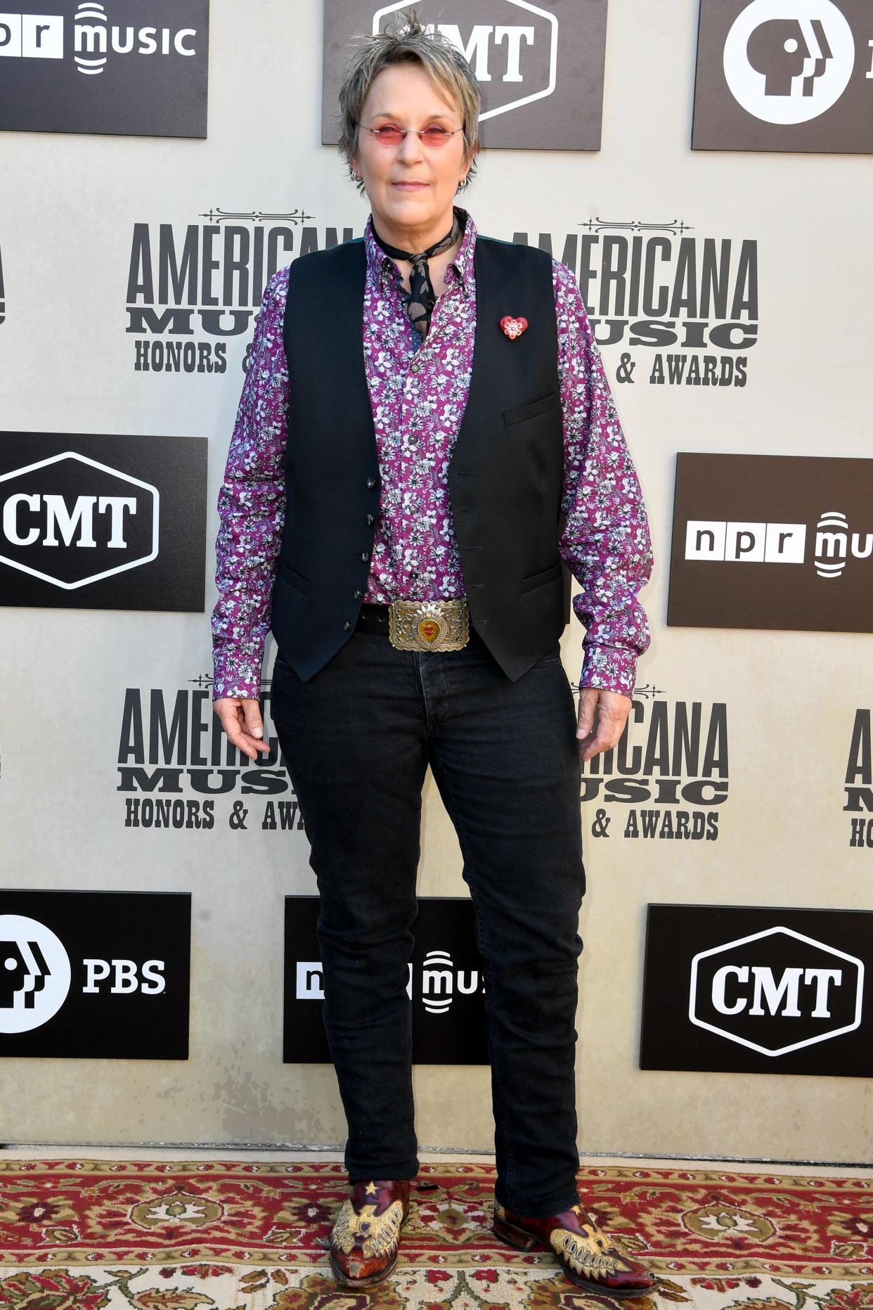 Mary Gauthier poses on the red carpet before the 2018 Americana Honors and Awards show at the Ryman Auditorium in Nashville, Tenn., Wednesday, Sept. 12, 2018.