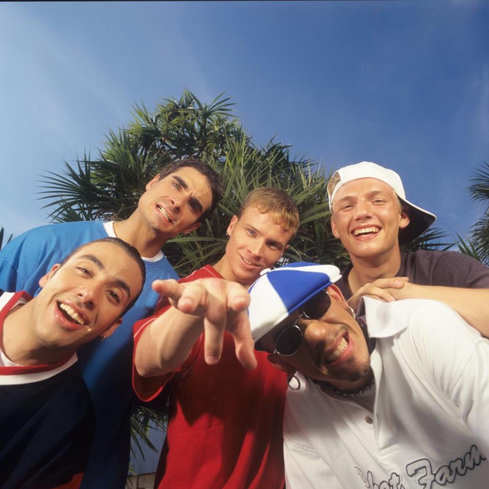 (From left) Kevin Richardson, Howie Dorough, Brian Littrell, AJ McLean and Nick Carter pose for an April 1997 portrait in Miami. Getty Images