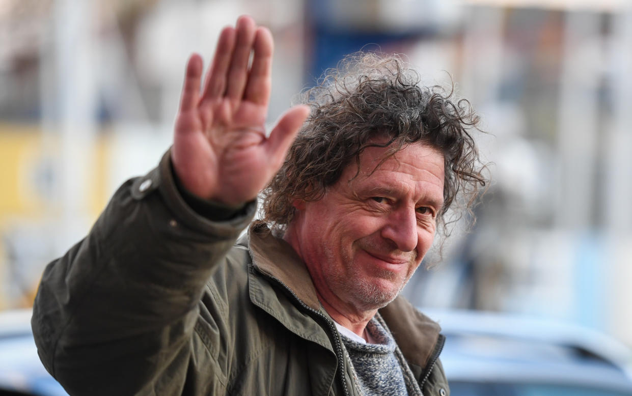 Marco Pierre-White seen during the filming of A league of Their Own at Weymouth Harbour on January 25, 2021 in Weymouth, England. (Photo by Finnbarr Webster/Getty Images)