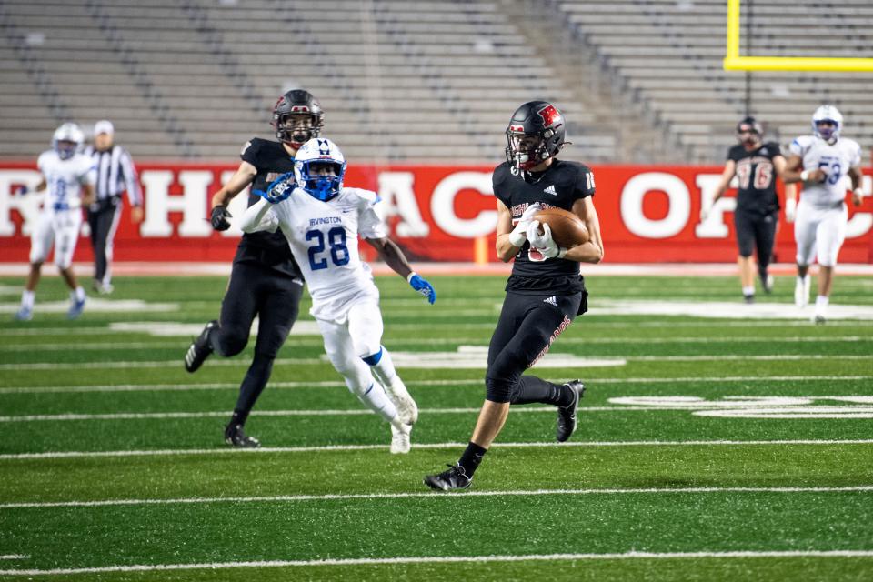 Northern Highlands vs. Irvington in the North, Group 4 regional championship football game at Rutgers SHI Stadium on Saturday, December 4, 2021. NH #16 Zach Madison makes a catch in the second quarter. 