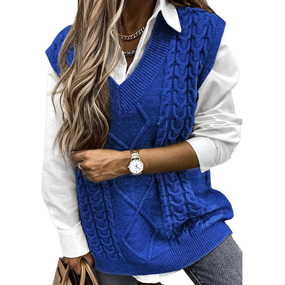 NALANISA V Neck Sleeveless Oversized Sweater Vest 