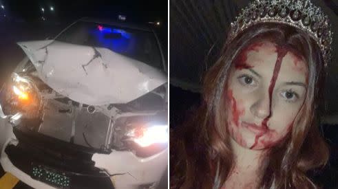 Sidney Wolfe crashed her car while wearing a costume to promote "Carrie The Musical." (Photo: Sidney Wolfe)