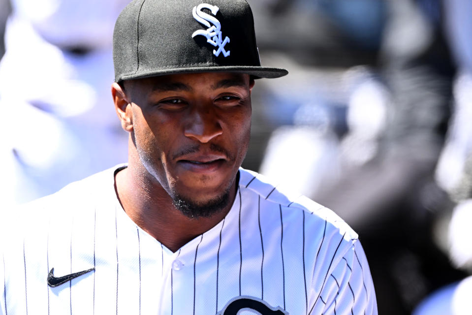 CHICAGO - APRIL 14:  Tim Anderson #7 of the Chicago White Sox looks on prior to the game against the Seattle Mariners on April 14, 2022 at Guaranteed Rate Field in Chicago, Illinois.  (Photo by Ron Vesely/Getty Images)