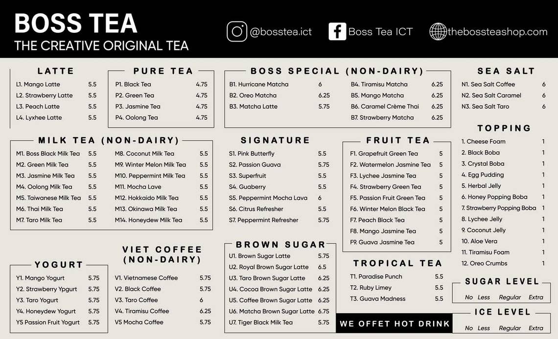 The Boss Tea menu