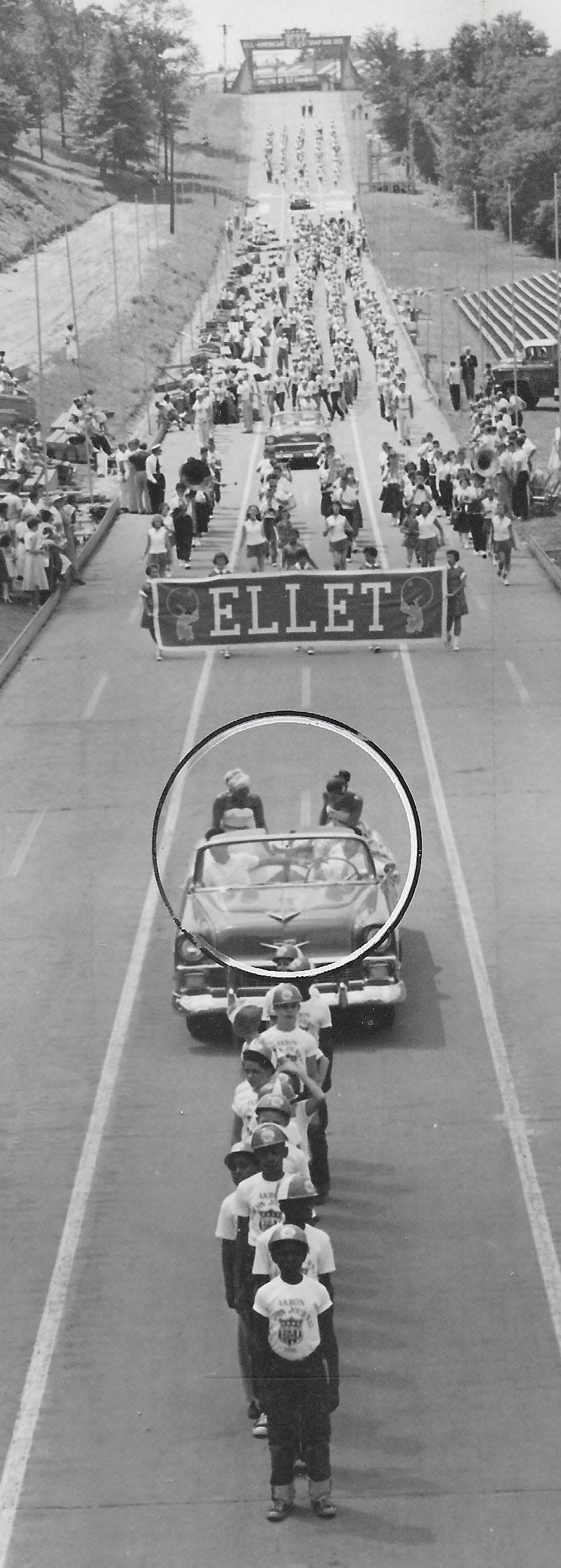 Akron derby officials didn’t know the identities of the two women who jumped into a convertible before the Akron parade in July 1956. They apparently were party crashers.