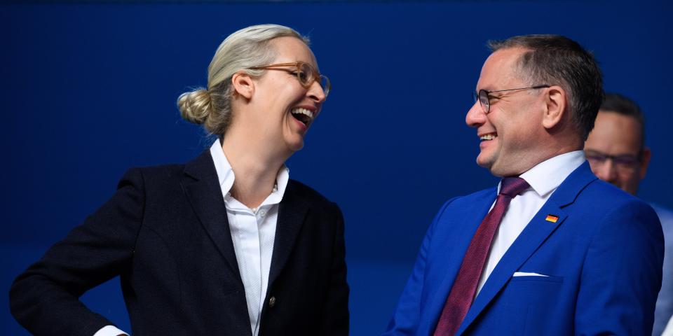 Die frisch wiedergewählten Bundesvorsitzenden der AfD Alice Weidel und Tino Chrupalla.<span class="copyright">dpa</span>