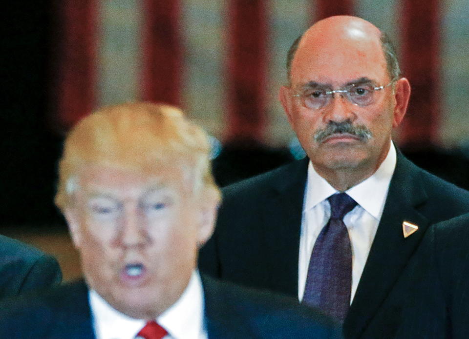 Allen Weisselberg looks on as Donald Trump speaks during a news conference at Trump Tower.