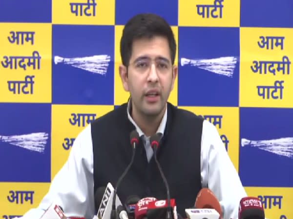 AAP leader Raghav Chaddha addressing a press conference in Delhi on Monday. [Photo/ANI]