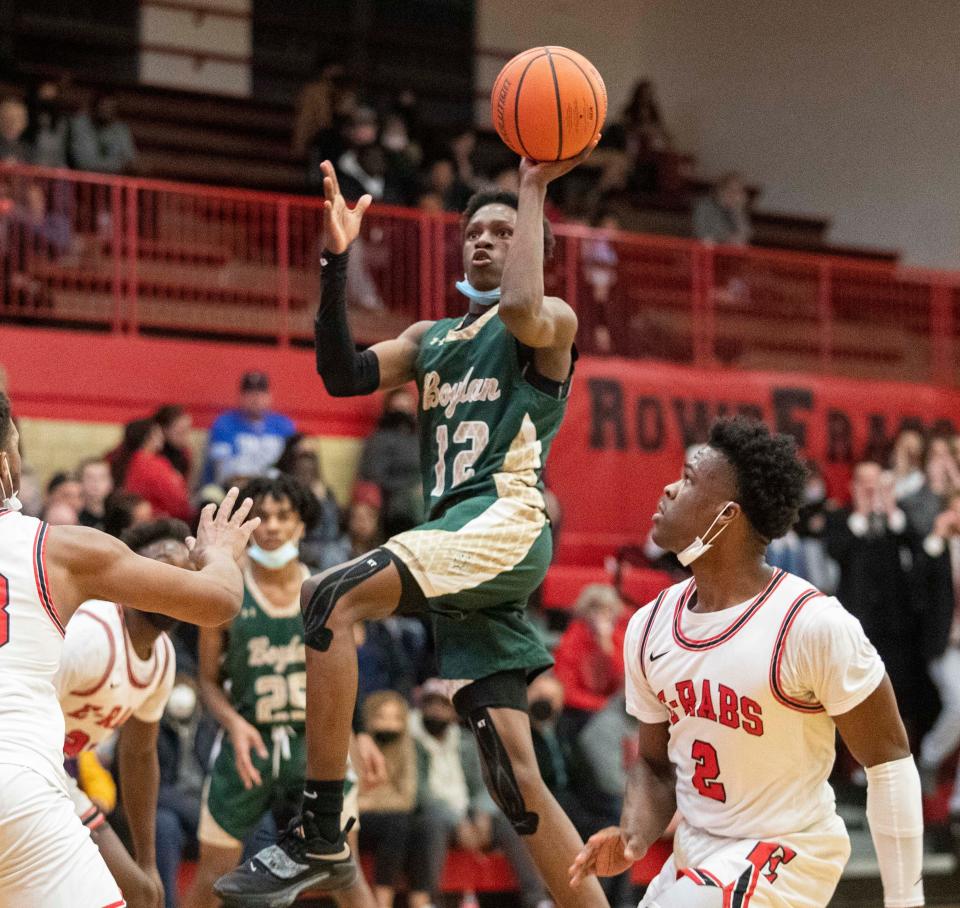 Boylan's Tristian Ford shoots the ball against East at East High School on Friday, Jan. 28, 2022, in Rockford.