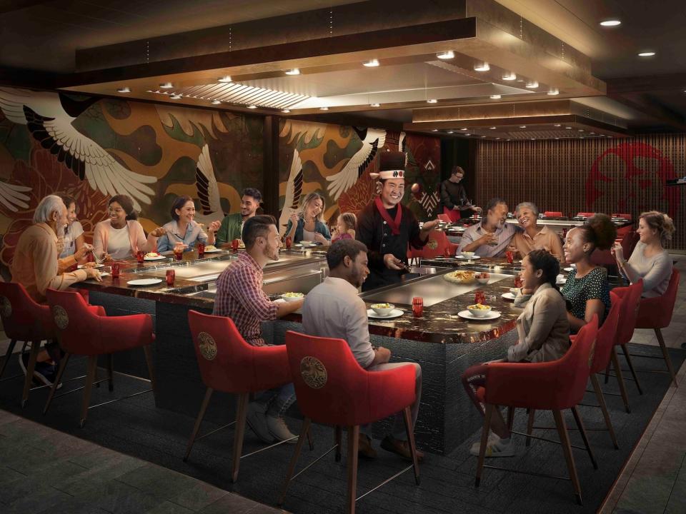 rendering of people eating teppanyaki on Utopia of the Seas