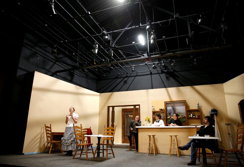 Actors rehearse June 29 for Carpenter Square Theatre's July 7-29 production of Steve Martin's "Picasso at the Lapin Agile" at the community theater's new space in Oklahoma City.