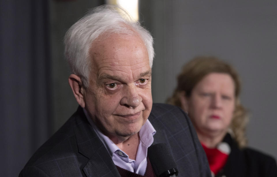 Canadian Ambassador to China, John McCallum, listens to a question following participation at the federal cabinet meeting in Sherbrooke, Quebec, Wednesday, Jan. 16, 2019. (Paul Chiasson/The Canadian Press via AP)