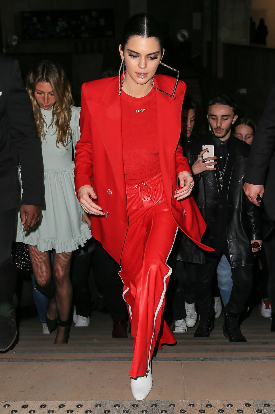 Kendall Jenner making her way to the Off-White show at Paris Fashion Week in March 2017. 