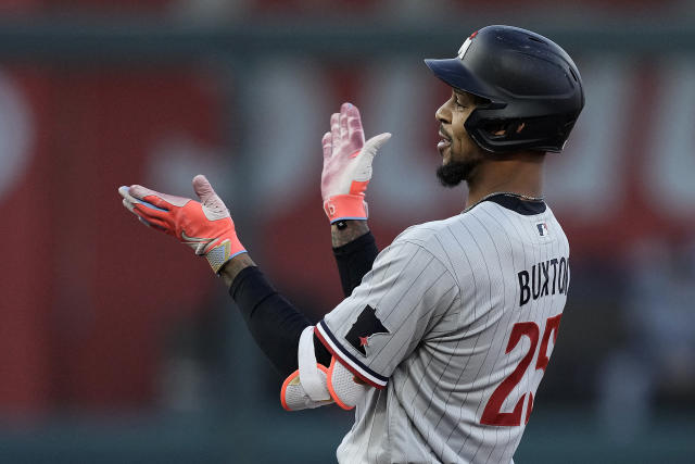 Byron Buxton of the Minnesota Twins celebrates against the Kansas