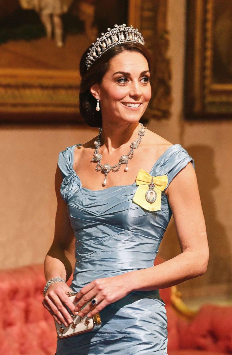 PHOTO: Catherine the Duchess of Cambridge during the State visit by King Willem-Alexander and Queen Maxima of the Netherlands, at Buckingham Palace in London, Oct. 23, 2018.  (John Stillwell/PA via AP)