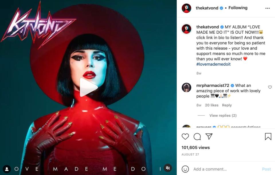 Kat Von D shared this post about her album to Instagram in August 2021.