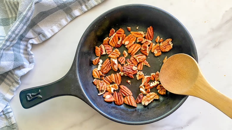 pecans in black skillet