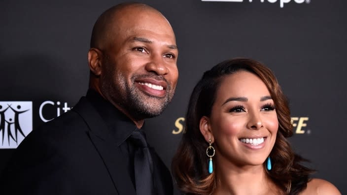 Derek Fisher (left) and Gloria Govan (right) attend the City of Hope Spirit of Life Gala 2018 at Barker Hangar in October 2018 in Santa Monica. (Photo by Frazer Harrison/Getty Images)