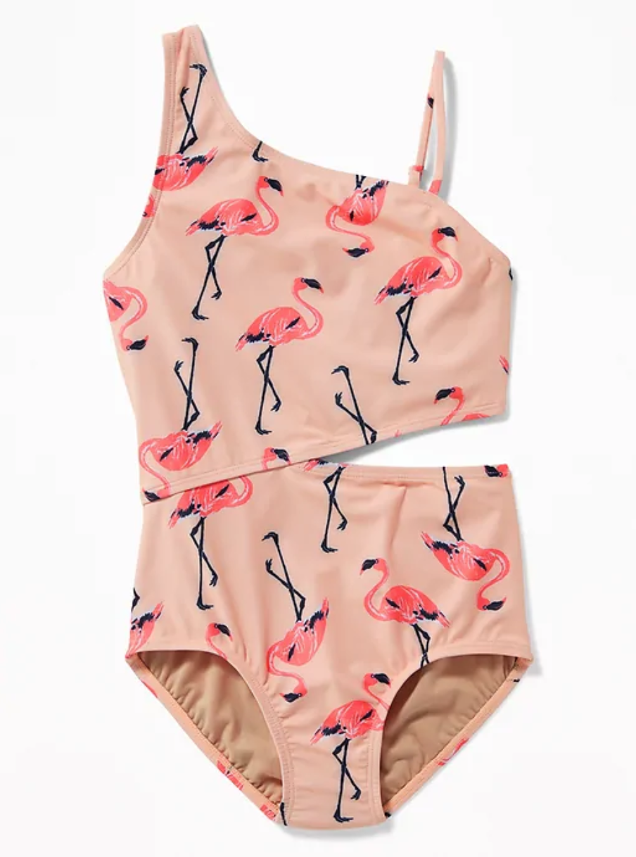 Printed One-Shoulder Side-Cutout Swimsuit for Girls