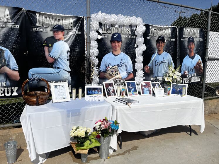 Loyola High remembers former baseball player Ryan Times before a game against Sherman Oaks Notre Dame.