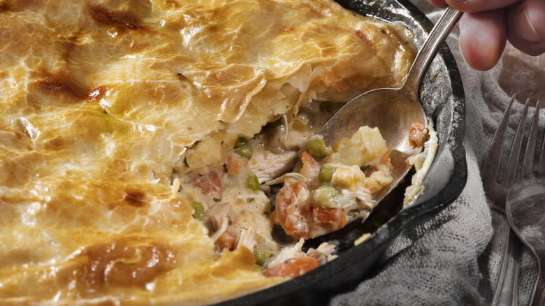 chicken pot pie being served