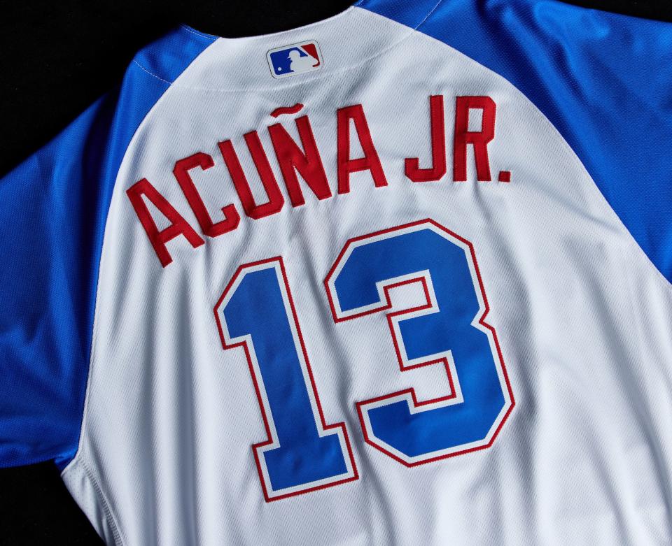 NORTH PORT, FL - FEBRUARY 22: The Atlanta Braves City Connect jerseys photographed during Spring Training at Cool Today Park on February 22, 2023. (Photo by Kevin D. Liles/Atlanta Braves)