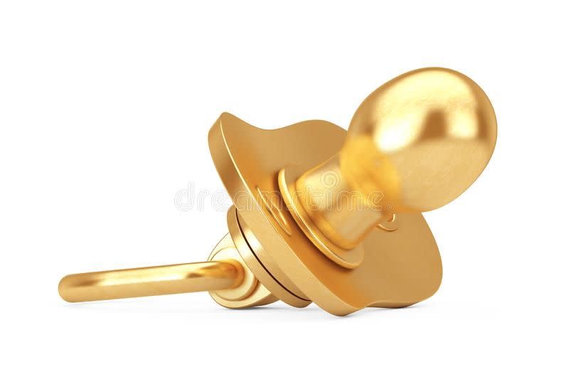 Being made of solid metal, this gold pacifier was worth quite a lot. (H&T Pawnbrokers)