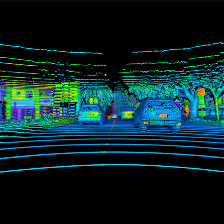 A busy street scene captured by Velodyne’s Alpha Puck, a 360 degree horizontal field of view lidar, is seen in this November 2018 image in San Jose, California, U.S. released on February 20, 2019. Courtesy Velodyne/Handout via REUTERS