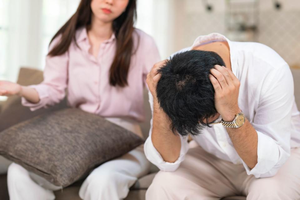 <p>Getty</p> Stressed young married family couple arguing